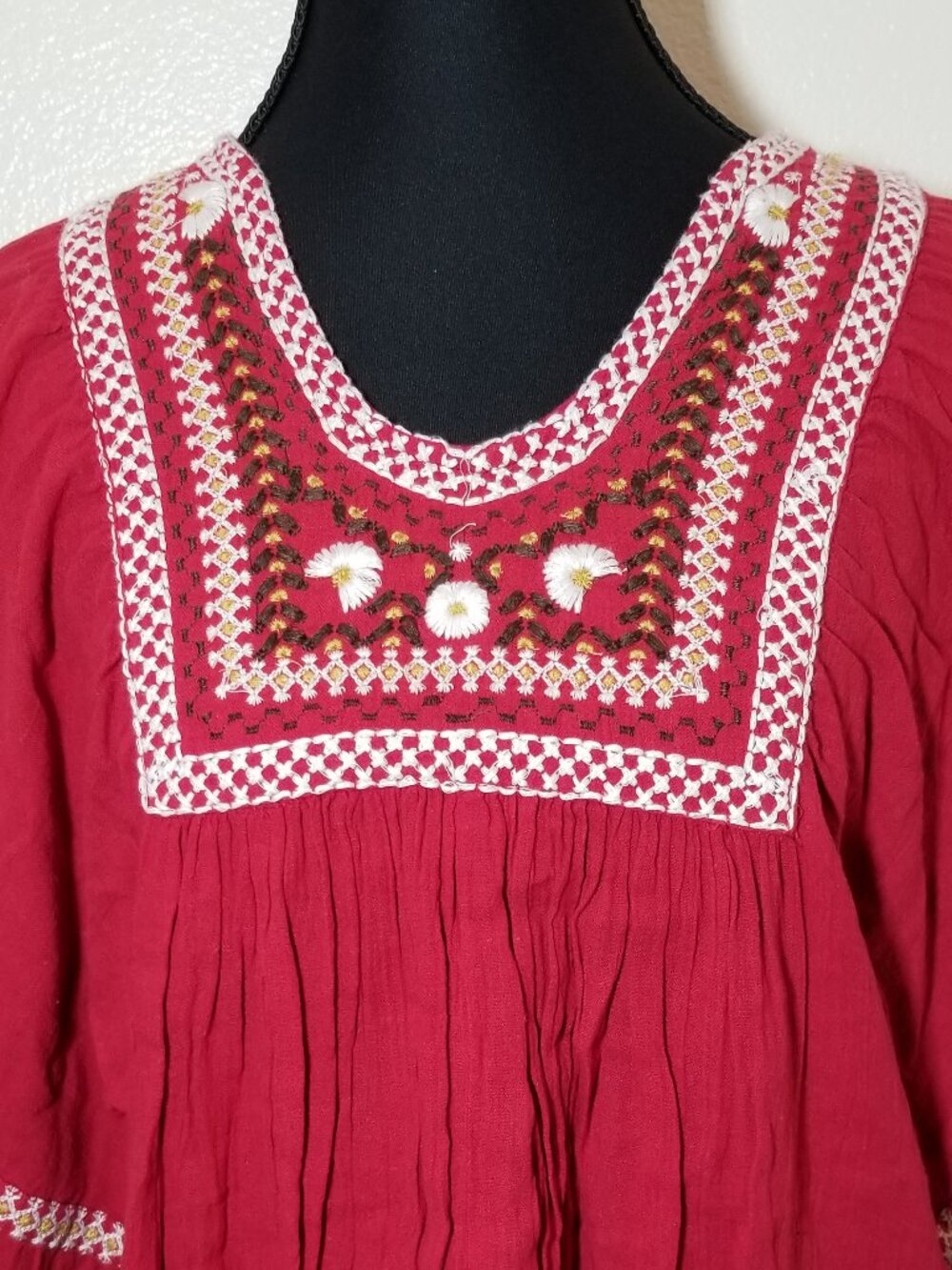 Max Studio Womens Small Red Embroidered Blouse Peasant Boho Hippie Earthy Gypsy - Picture 5 of 9